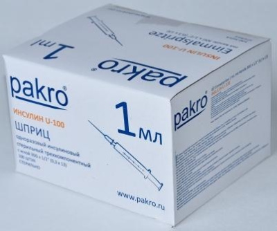 1 мл трехкомпонентный шприц Pakro инсулиновый U100 , с иглой 0,3х13, 100 шт купить оптом в Саратове
