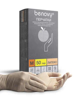 BENOVY / Перчатки латексные, неопудренные, натуральные, 50 пар в упак. S купить оптом в Саратове